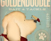 Goldendoodle fishing Bait and Tackle fishing illustration Canvas artwork graphic on canvas 12 x 12 x 1.5