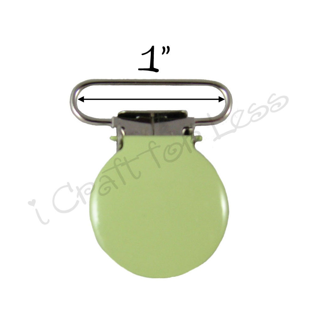 100 Suspender Clips - Lime Enameled 1 INCH Round Face Pacifier Mitten Clips - 10 PERCENT REFUND