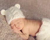 Knitted Set Baby Pants and Bear Hat Photography Prop