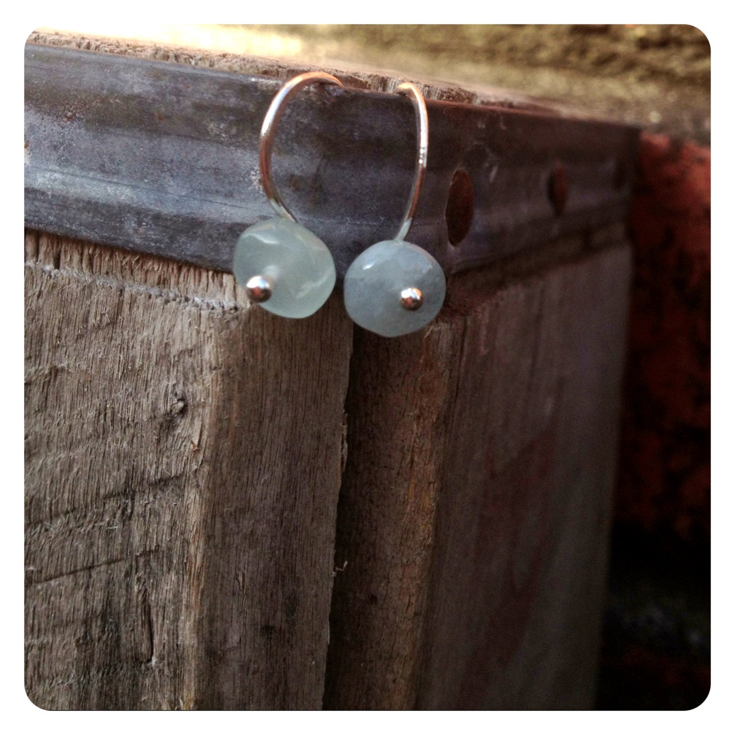 Itty Bitty Fine Silver Single Stone Aquamarine Earrings