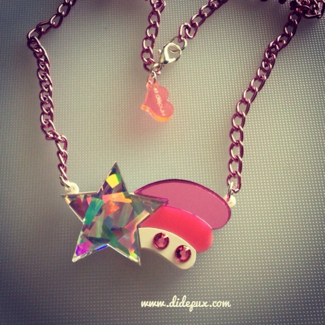 Galaxy Holographic Falling Star with swarovski laser cut necklace