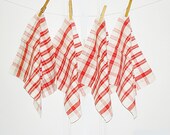 Vintage Napkins Red White Gray Plaid Check Napkins Vintage Cotton Napkins