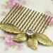 Gold leaf bridal hair comb antique style victorian jewel leaves