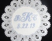 Elegant Bridal Created Lace Wedding Gown Label with Blue Detail - Custom Embroidered