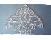 Heirloom Cascade Embroidered Bridal Blue Satin Ribbon Wedding Gown Label - AND Gift Box