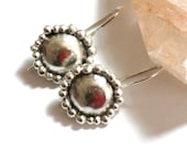 Small sterling earrings, domes with Granules oxidized sterling jewelry