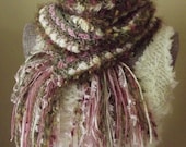 Crochet Scarf, Rose Garden on a Winter's Evening, Dusty Rose Moss Green Cream