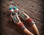 Tea Dyed Bone Tusk Beaded Earrings