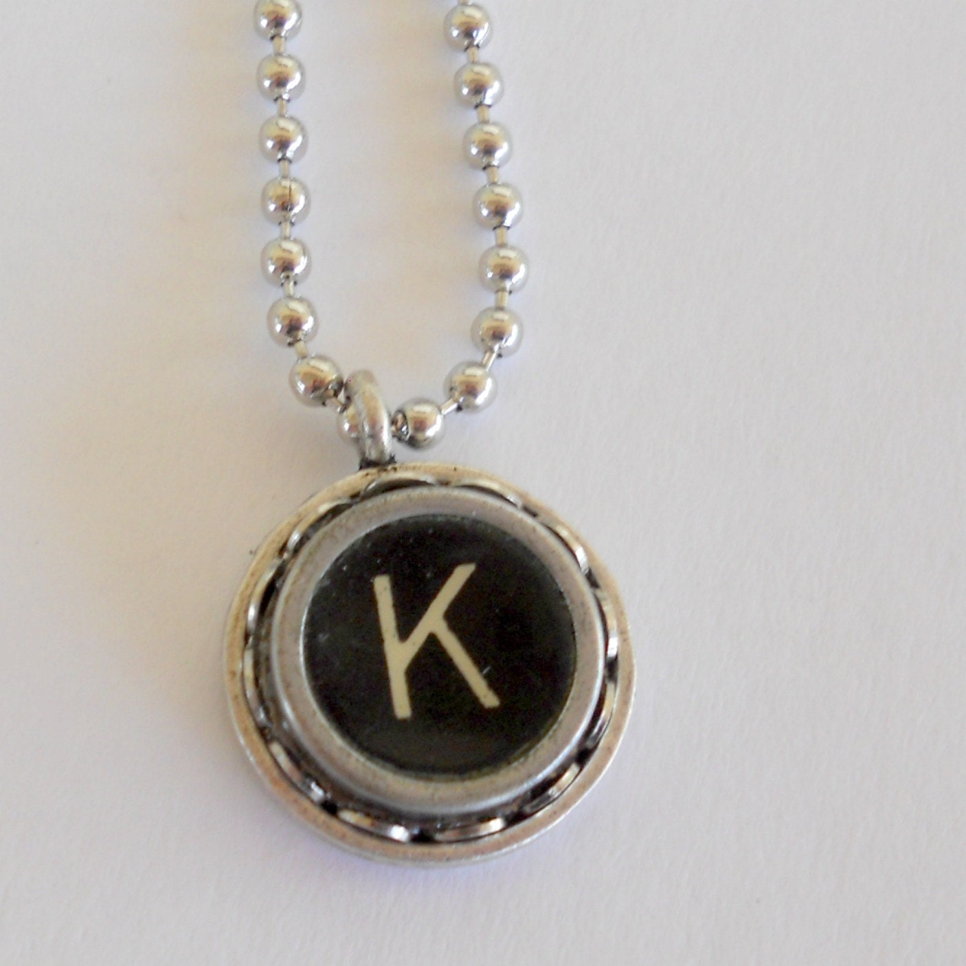 Typewriter Key Necklace, Letter K, Vintage, Initial Jewelry,  All Letters Available, Typography Jewelry