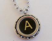 Recycled jewelry, Initial Necklace, Typewriter Key Necklace, the letter A, Vintage, Initial Jewelry,  All Letters Available