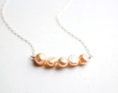 Minimalist Peach Pearl Silver Necklace - Sterling Silver Chain