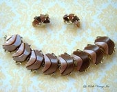 Vintage Bracelet Earrings - Brown Taupe - Thermoplastic Demi Parure