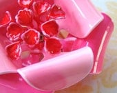 Vintage Earrings Brooch - 3D Painted Enamel - Candy Pink Floral