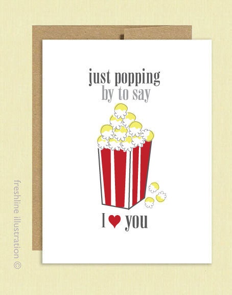 I Love You - Popcorn - Say I Love You - Foodie - Funny Card - Boyfriend - Girlfriend - Husband - Wife - Valentine's Day Card