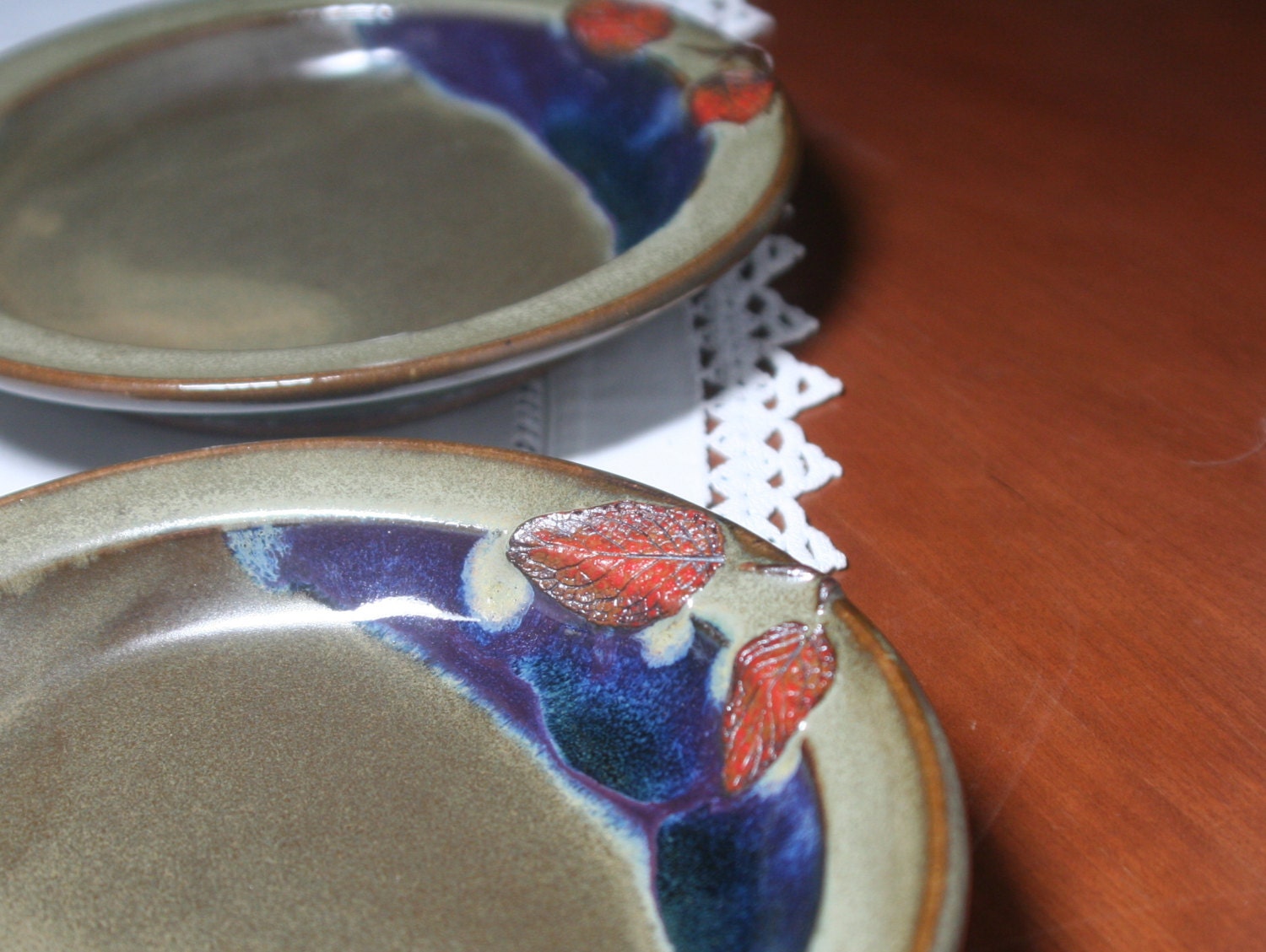 Stoneware Plates with Mint Leaves - Set of Two Salad Size