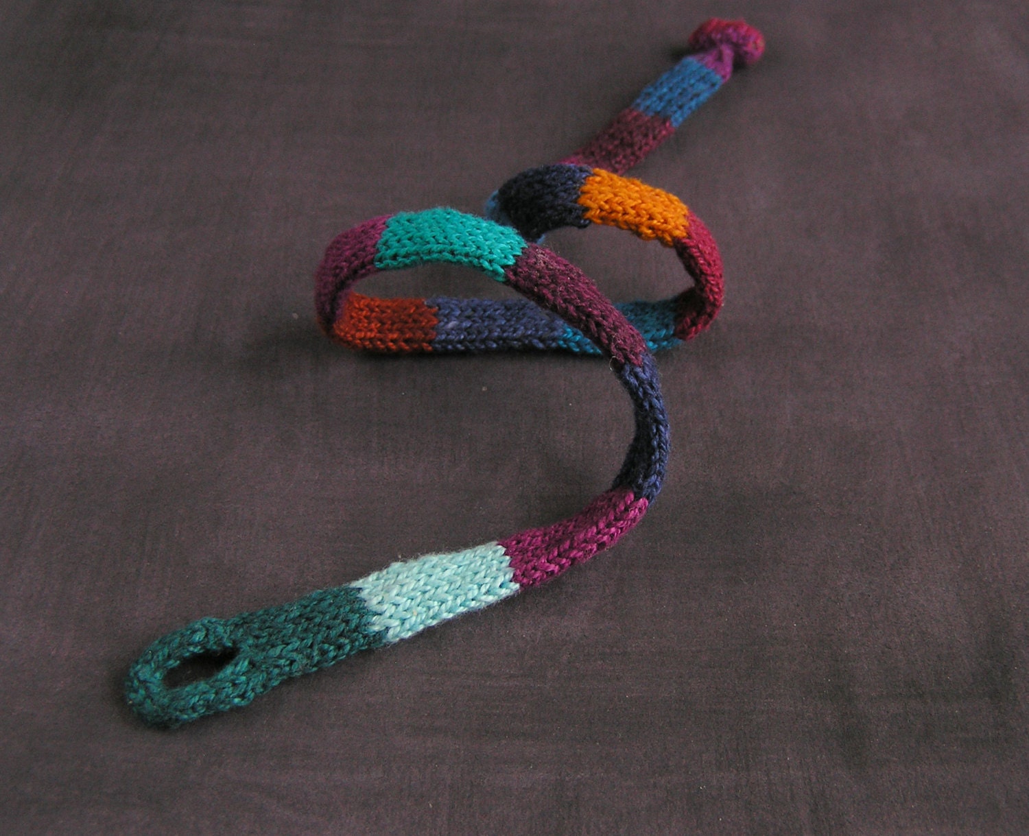 tube knit necklace - stripe colorblock choker - green purple orange red