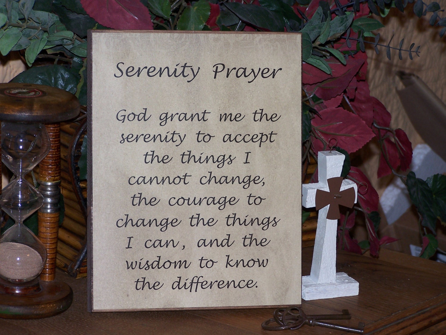 Wooden Home Decor Sign, Country Cottage, Decoupage Wall Hanging, Serenity Prayer Quote Signage, Inspirational Office Plaque, Ready to Ship