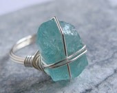 Rough Stone Apatite Sterling Silver Ring Uncut Apatite Raw Gemstone Handmade Wire Jewerly