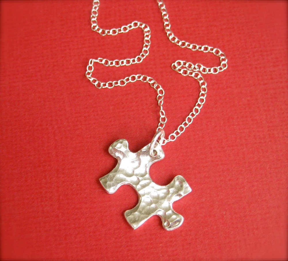 Hammered Silver Puzzle Piece Necklace