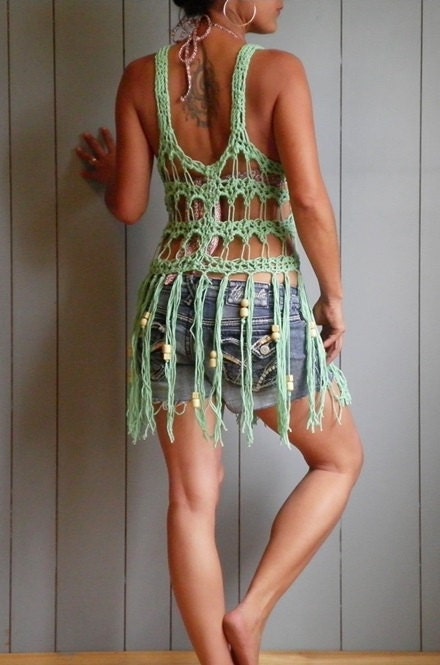 NonasNote Cotton and Beaded Crochet Beach CoverUp