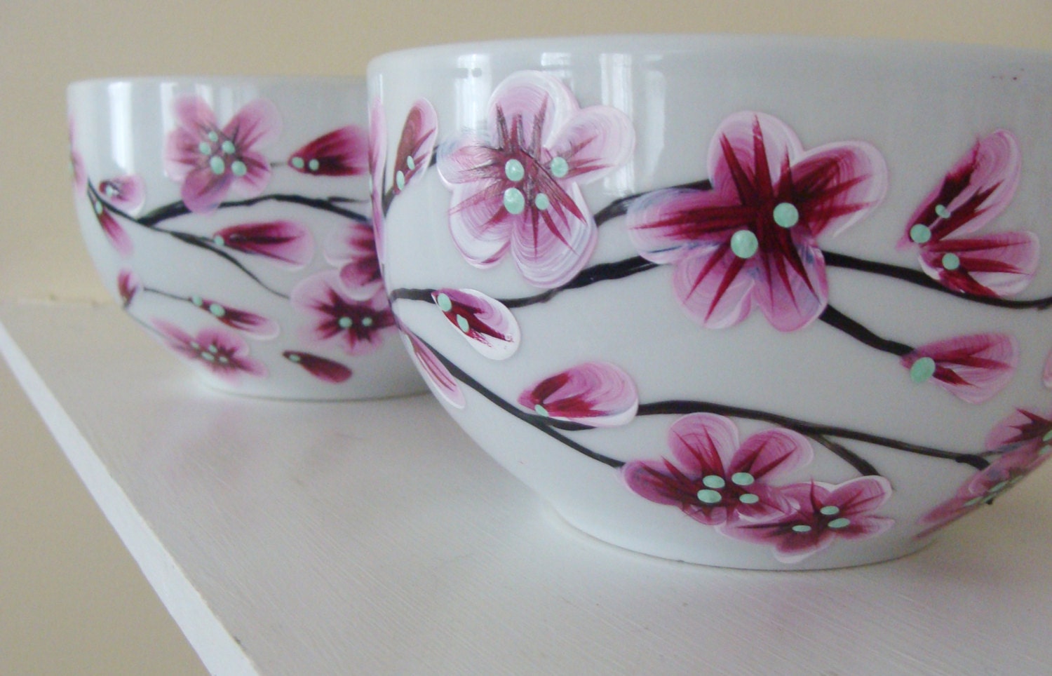 Cherry Blossoms Bowls Set of Two Hand Painted