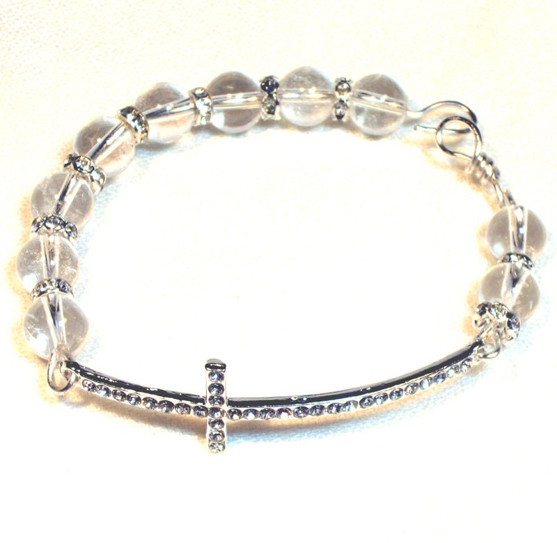 Cross Bracelet - Glass and Clear Crystals