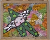 Original Star Of Dream Painting Drawing on Handmade thick kraft Paper Upcycled Recycled