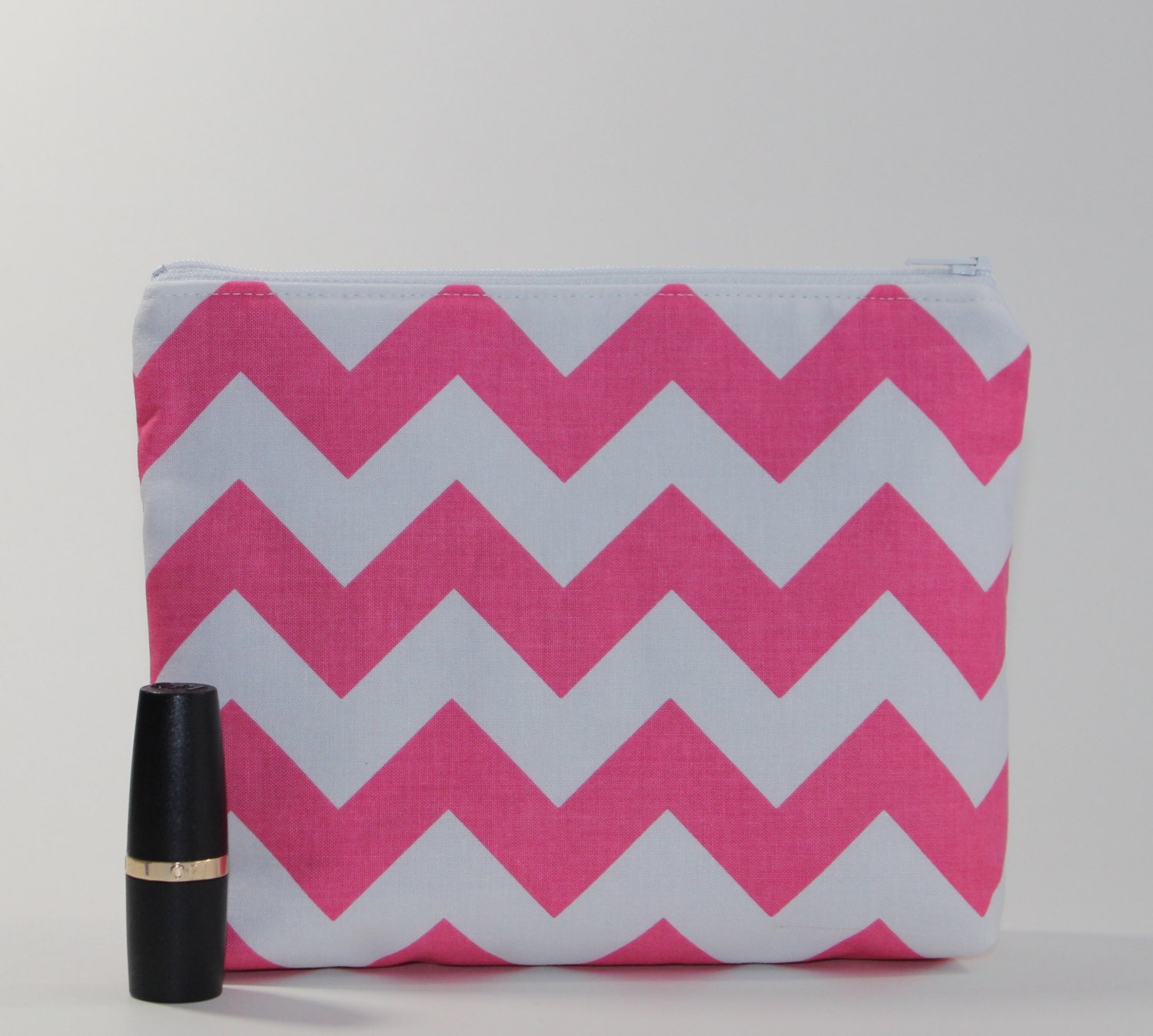 Divided Cosmetics Bag - 2 Compartments - Chevron Stripes in Pink