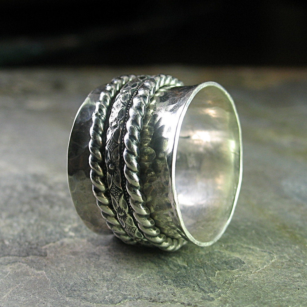 Spinner ring meditation ring worry ring wide band sterling silver - Petite Fleur
