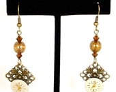 Steampunk Antiqued Brass Ornate Earrings with Vintage Watch Faces and Topaz Swarovski Crystal Beads by Velvet Mechanism