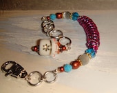 Hot Pink with Blue and Copper Wirebead Bracelet - number  74-  Limited Editions