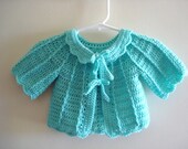 Hand Crocheted Baby Girl Sweater and Booties in Soft Baby Turquoise