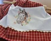 Equestrian Beauty - Recycled Vintage Pillowcase to Upcycled Tea Towel - Homespun Home Decor