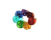 7 Vintage glass buttons unique flower shape hand painted shank buttons 7 colors 13mm, Czech