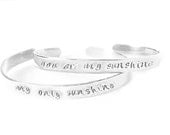 2 You are my Sunshine Cuff Bracelets Personalized hand stamped engraved mother daughter Jewelry birthday wedding graduation