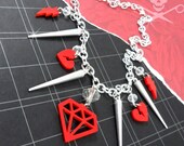 COLD HEARTED - Laser Cut Acrylic Charm Necklace with Spikes, Diamonds, Broken Hearts, and Lightniing Bolts