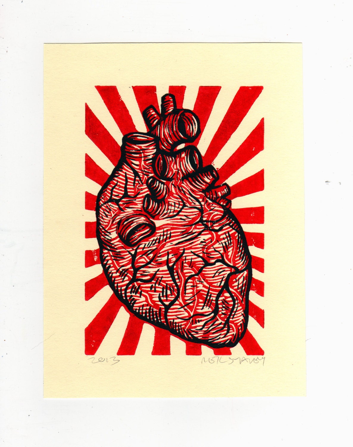 Anatomical Heart Linocut Art Print