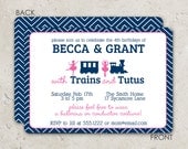 Trains and Tutus Invitations - for twins or multiple birthday parties