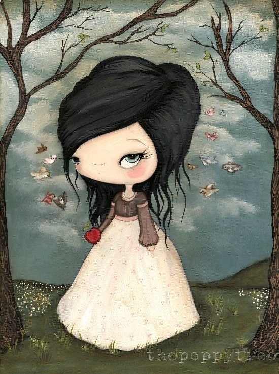 Snow White Print Forest Fairy Tale Bird Girl Wall Art