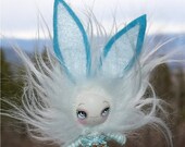 Easter Bunny Doll Mini Spring Paper Mache OOAK Art Doll--- Blue Rabbit