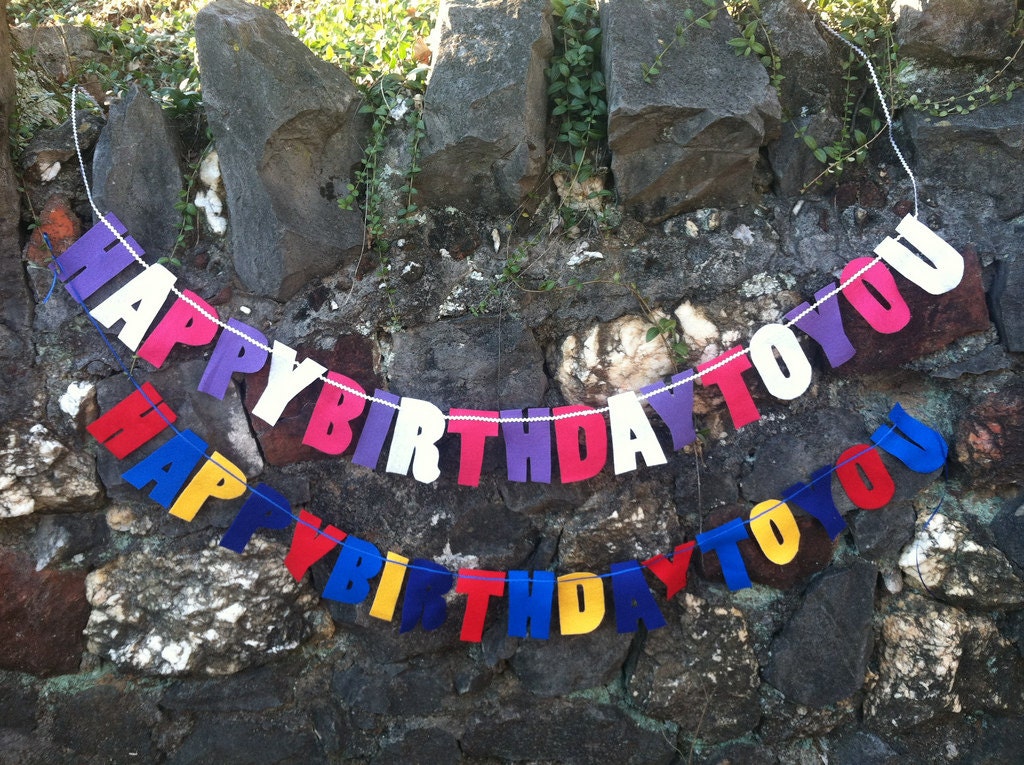 happy birthday to you//felt birthday banner bunting//birthday decoration and/or photography prop//pastel or primary color choice Il_170x135