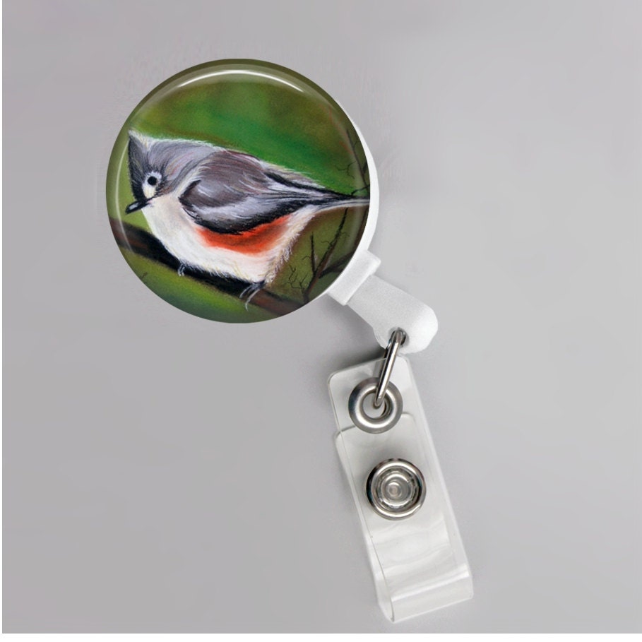 ID/BADGE retractable reel holder pendant bird tree pink yellow white blue