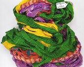Recycled Multi color Chiffon silk sari ribbon HUGE skein NEW