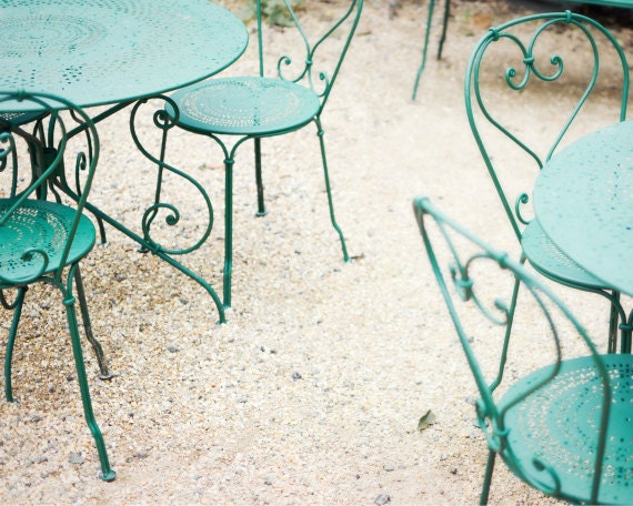 Green Chairs - Fine Art Photography print - mint aqua green metal chairs - pale beige cream wall art - spirals shabby chic - 8x10 photograph