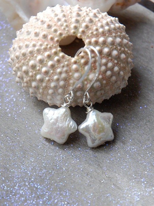 Stars - Pearl Earrings, Natural Pearls, White Pearls, gift for her, New Years