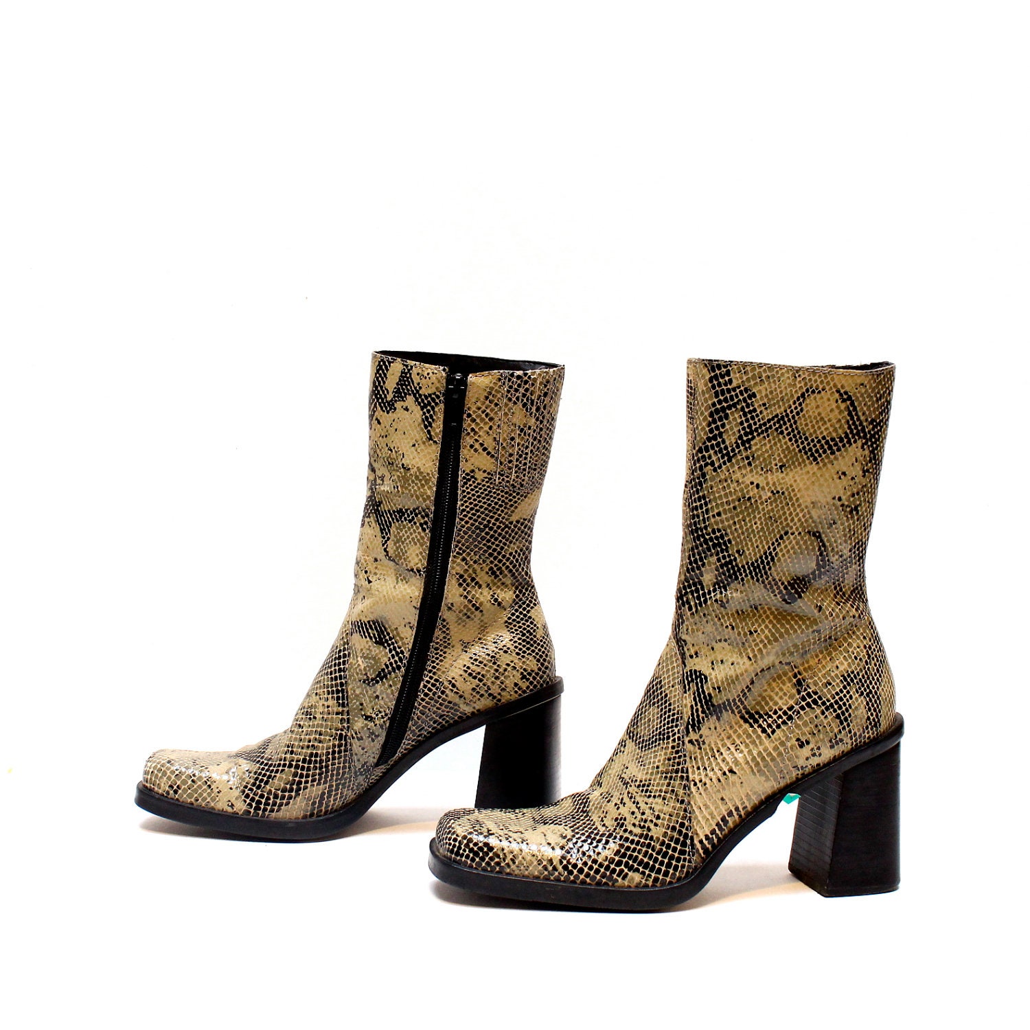size 7.5 CHUNKY snakeskin leather 80s 90s PLATFORM zip up boots