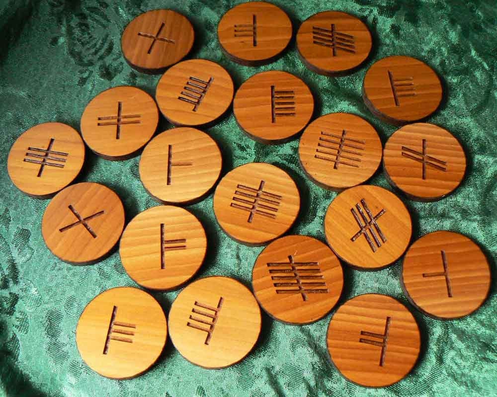 Ogham Discs on Cedar