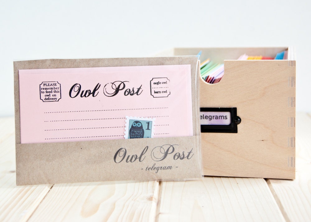 Owl Post Stationery - One Gocco Printed Flat Note and Envelope