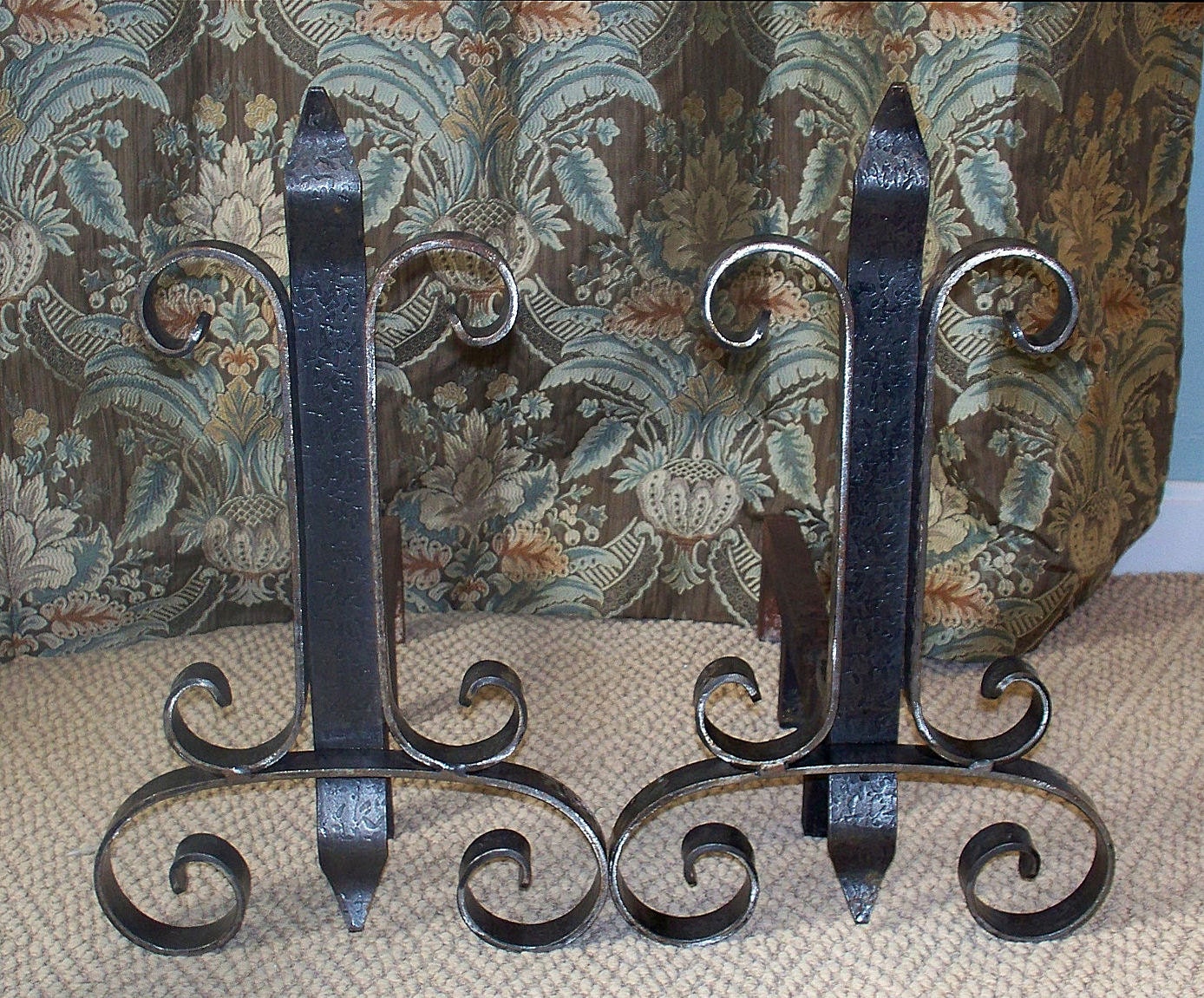Vintage Iron Fireplace Andirons,Gothic,Fleur Dis Lis