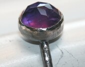 Amethyst Pinky Ring Rustic Fine Silver US Size 3.5 Oxidized Rose Cut Purple Ring Maggie McMane Designs